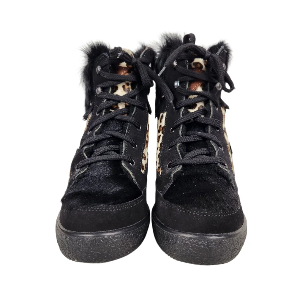 Oscar Sport Cristina Après Ski Black Fur Suede Leather Cheetah BootWomen Size 38 - Picture 6 of 16